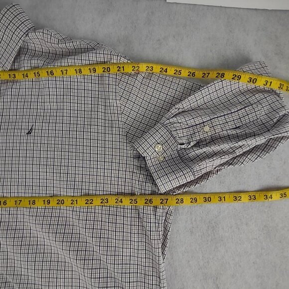 Nautica Classic Fit 100% Cotton Checkered Button Down Long Sleeve Shirt Size 18 - Picture 8 of 13